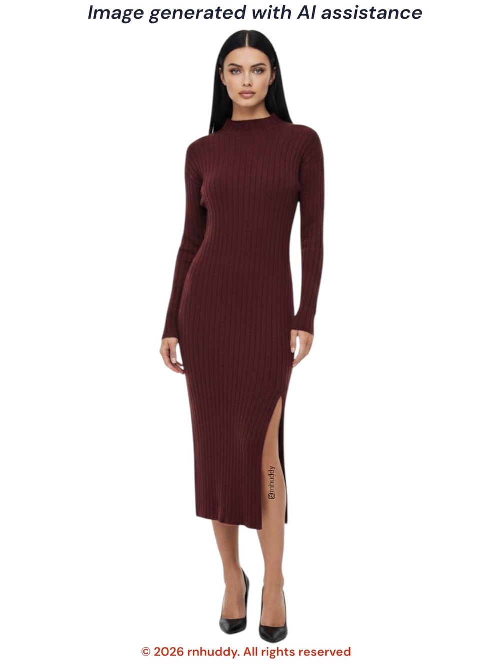 NWT Aerie M burgundy ribbed mock neck midi dress